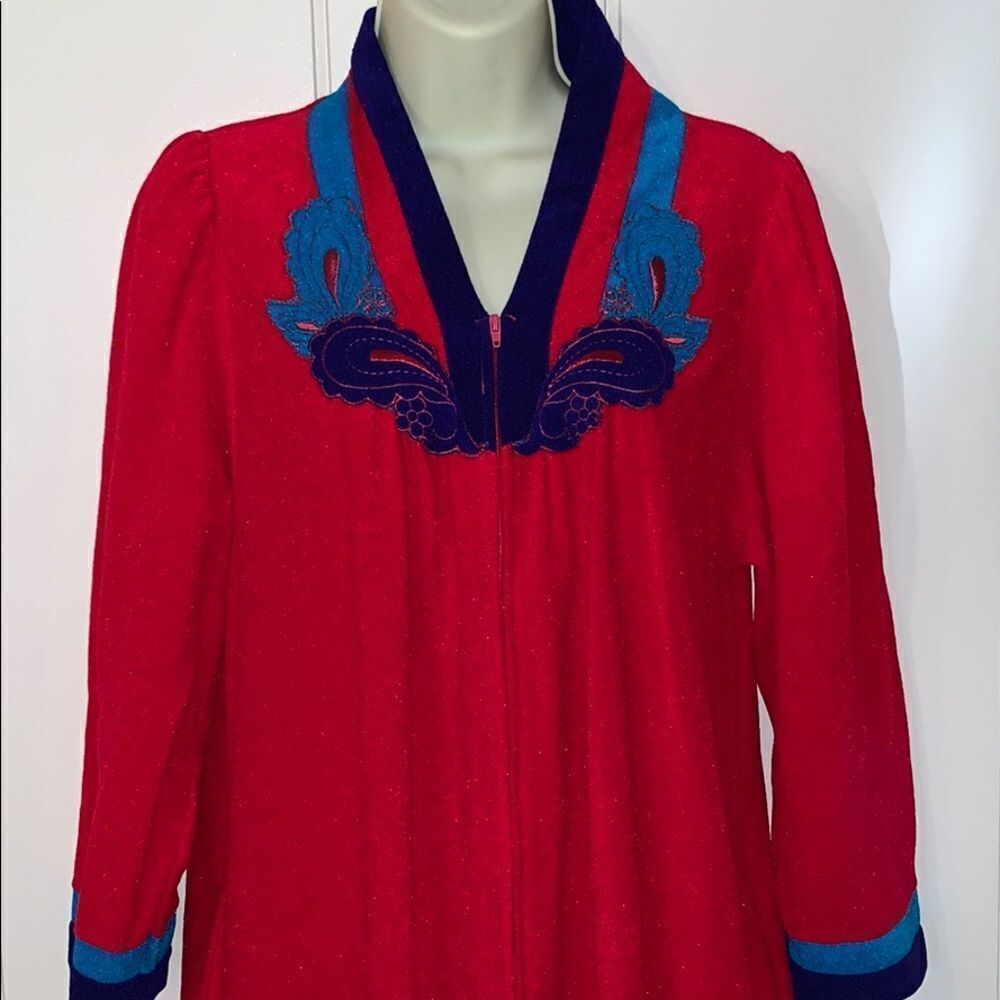 Vtg Vanity Fair red velour full length‎ zip up robe
